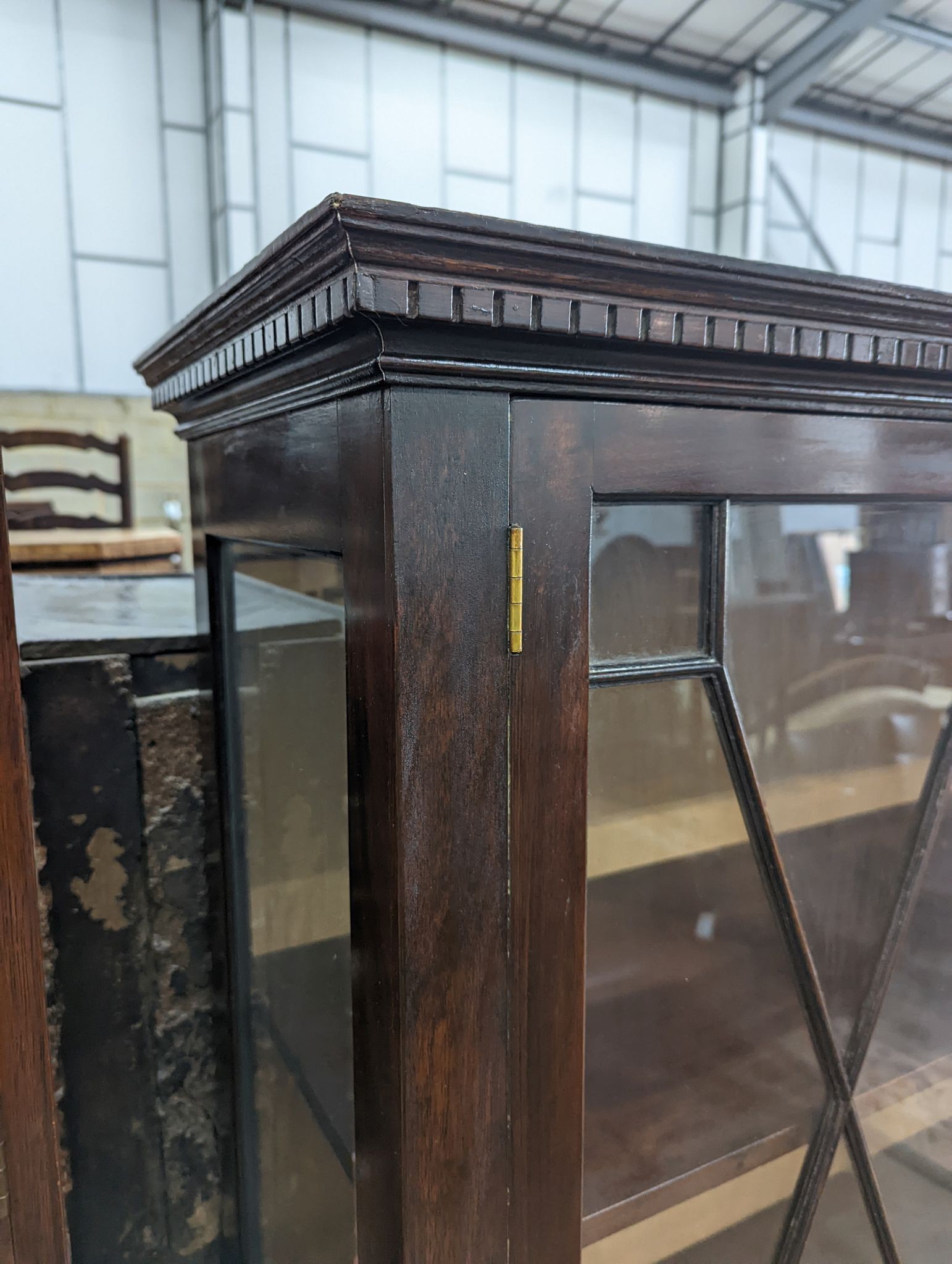A reproduction George III style glazed mahogany two door display cabinet, width 108cm, depth 40cm, height 172cm